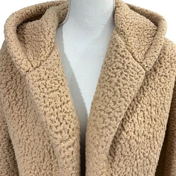 Hollister Tan Hooded Sherpa Jacket with Patch Pockets Size X-SMALL Cozy Teddy - Picture 3 of 8